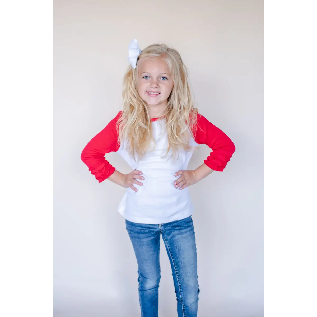 Girl’s Solid Triple Ruffle Raglans - Red / 12M - ARB Blanks