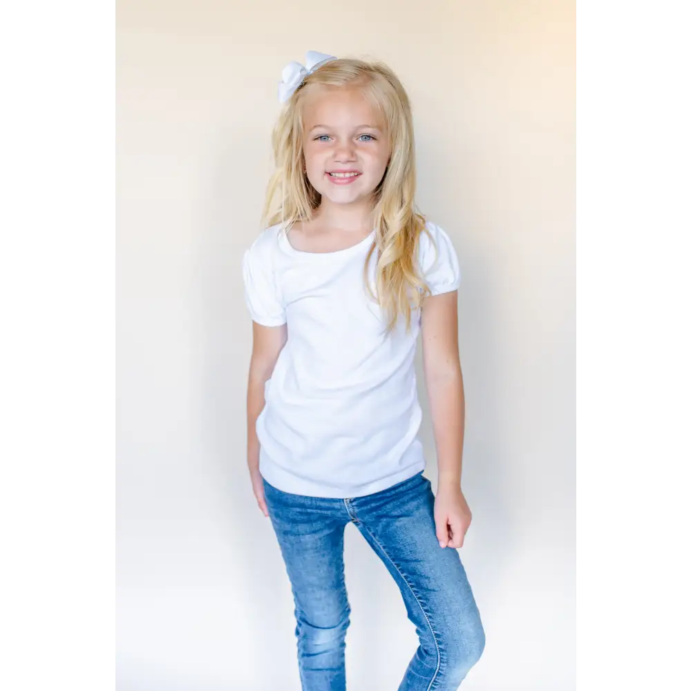 Girl’s Sublimation Shirts - Girl’s White Short Sleeve Puff Shirt / 12M - ARB Blanks