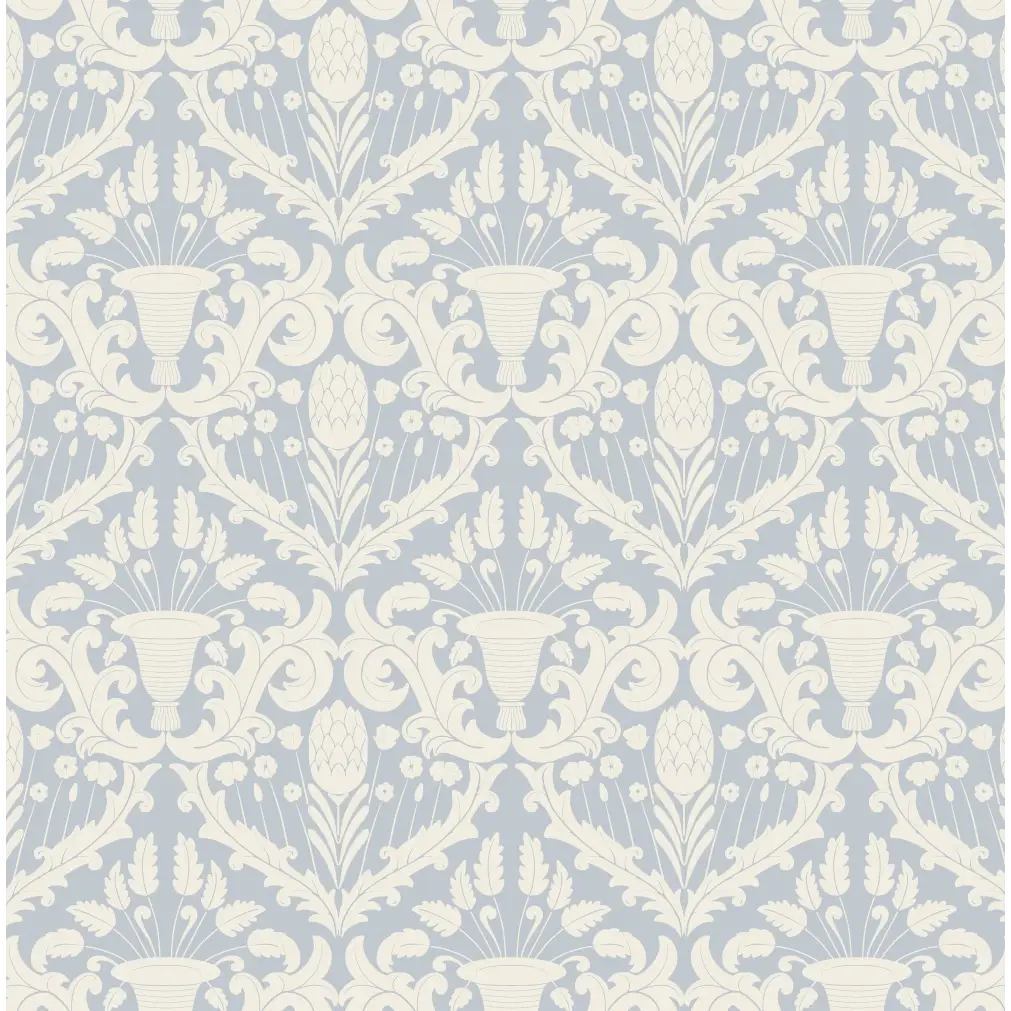 Giselle Wallpaper - Floral Damask - by Cinnamon Clouds - Sample 1 foot by 1 foot / Blue - Loomwell Home Goods