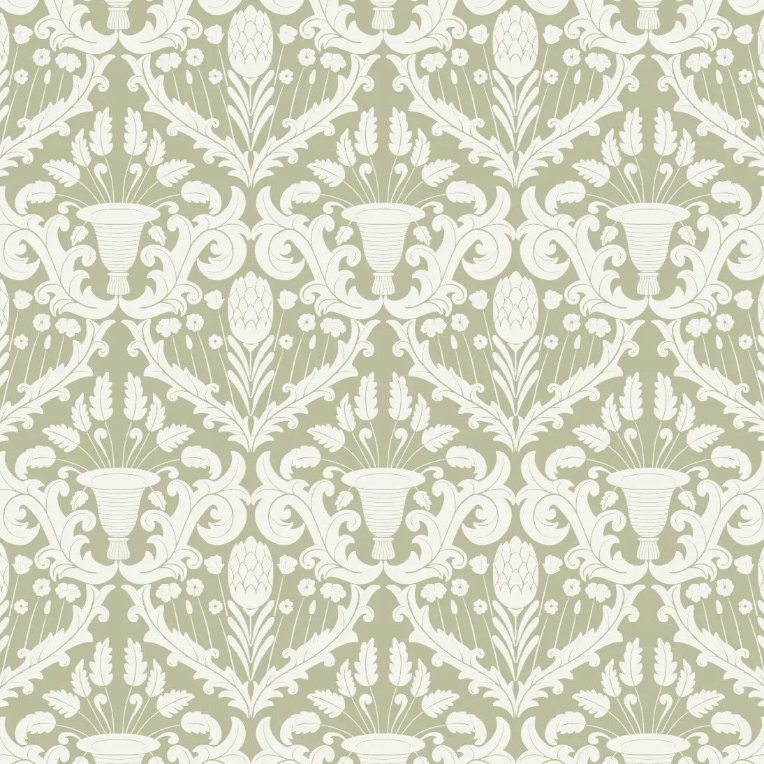 Giselle Wallpaper - Floral Damask - by Cinnamon Clouds - Sample 1 foot by 1 foot / Clover - Loomwell Home Goods