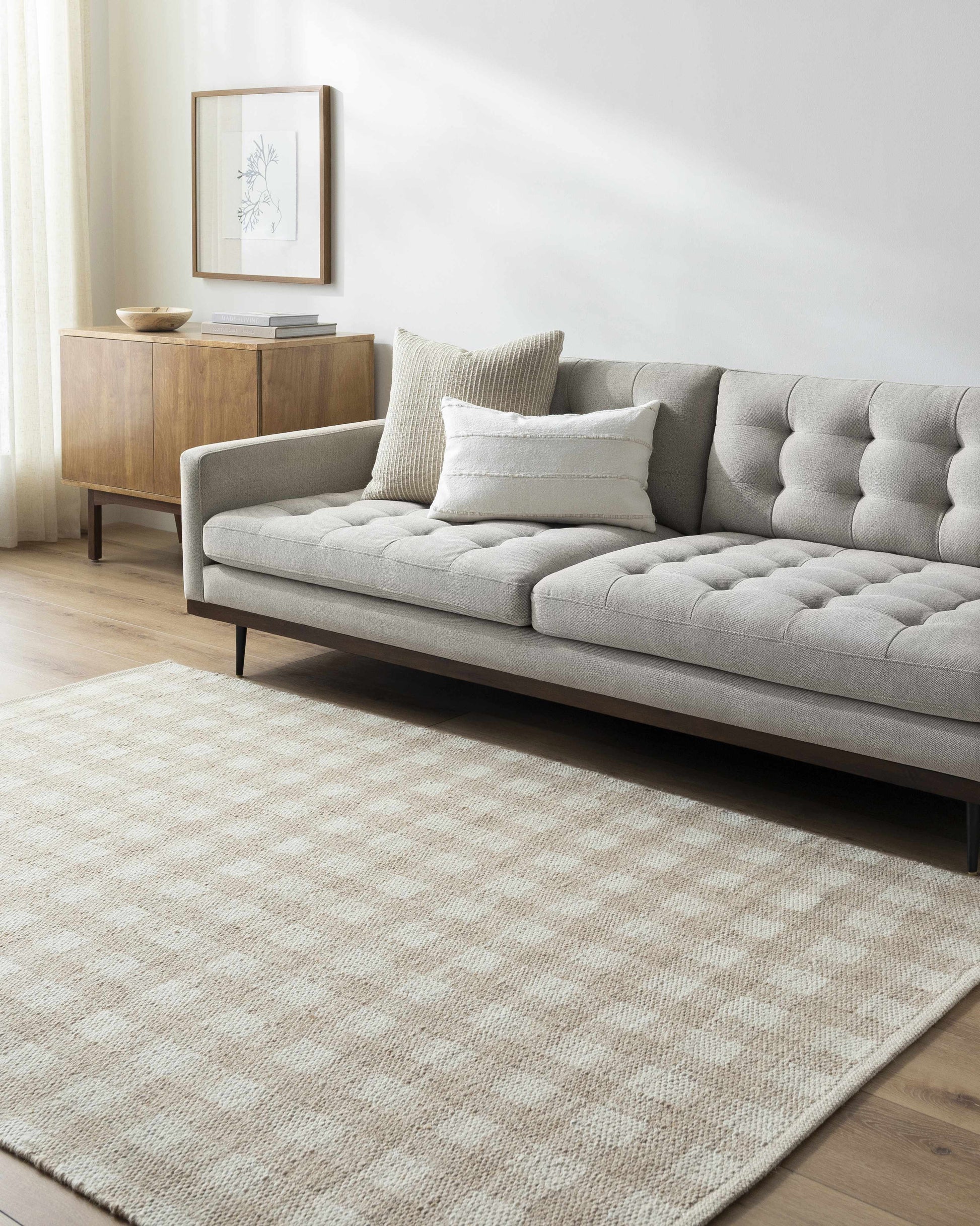 Beige Gingham Wool Rug - 5’ x 7’6’’ Rectangle - Boutique Rugs