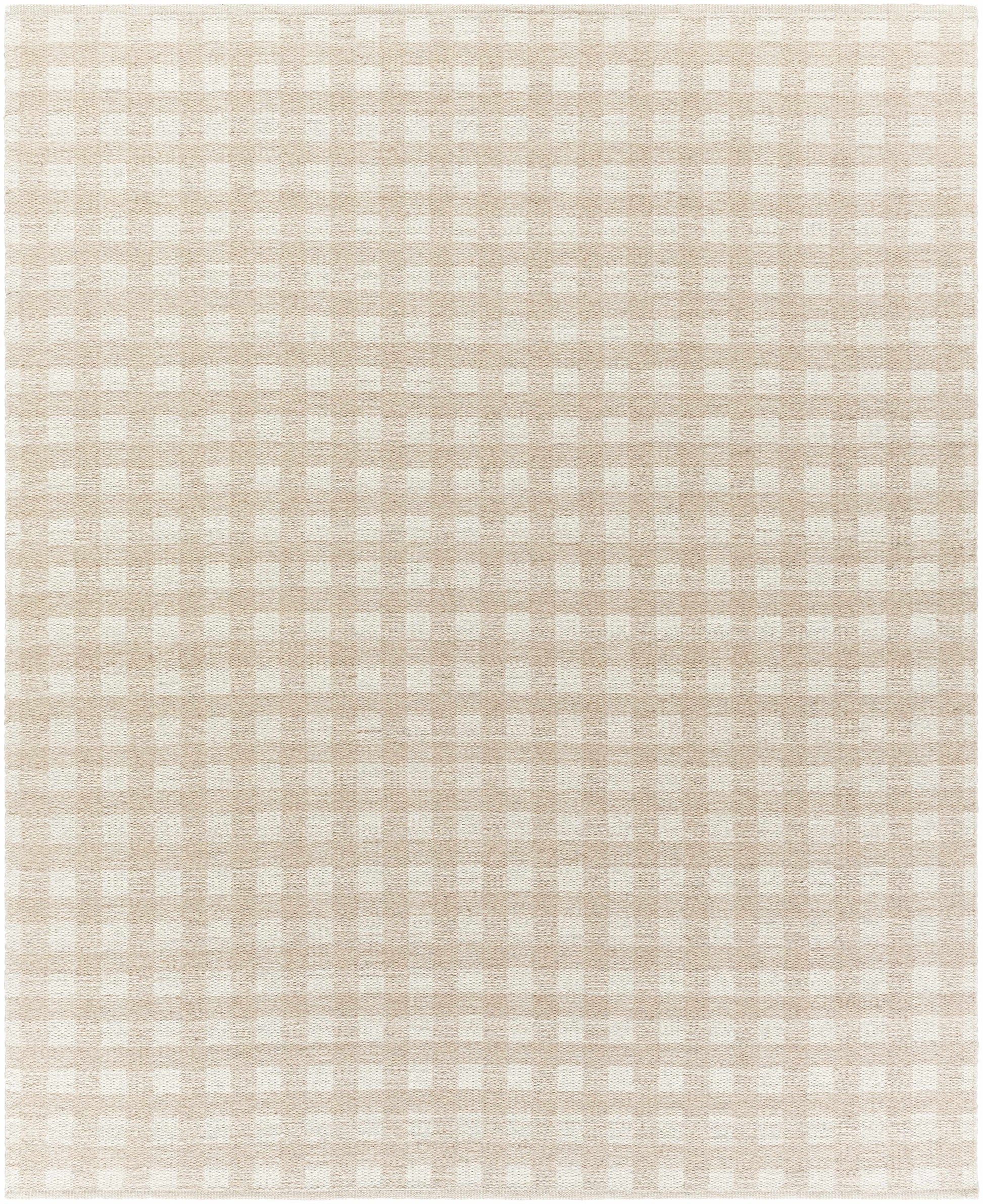 Beige Gingham Wool Rug - 8’ x 10’ Rectangle - Boutique Rugs