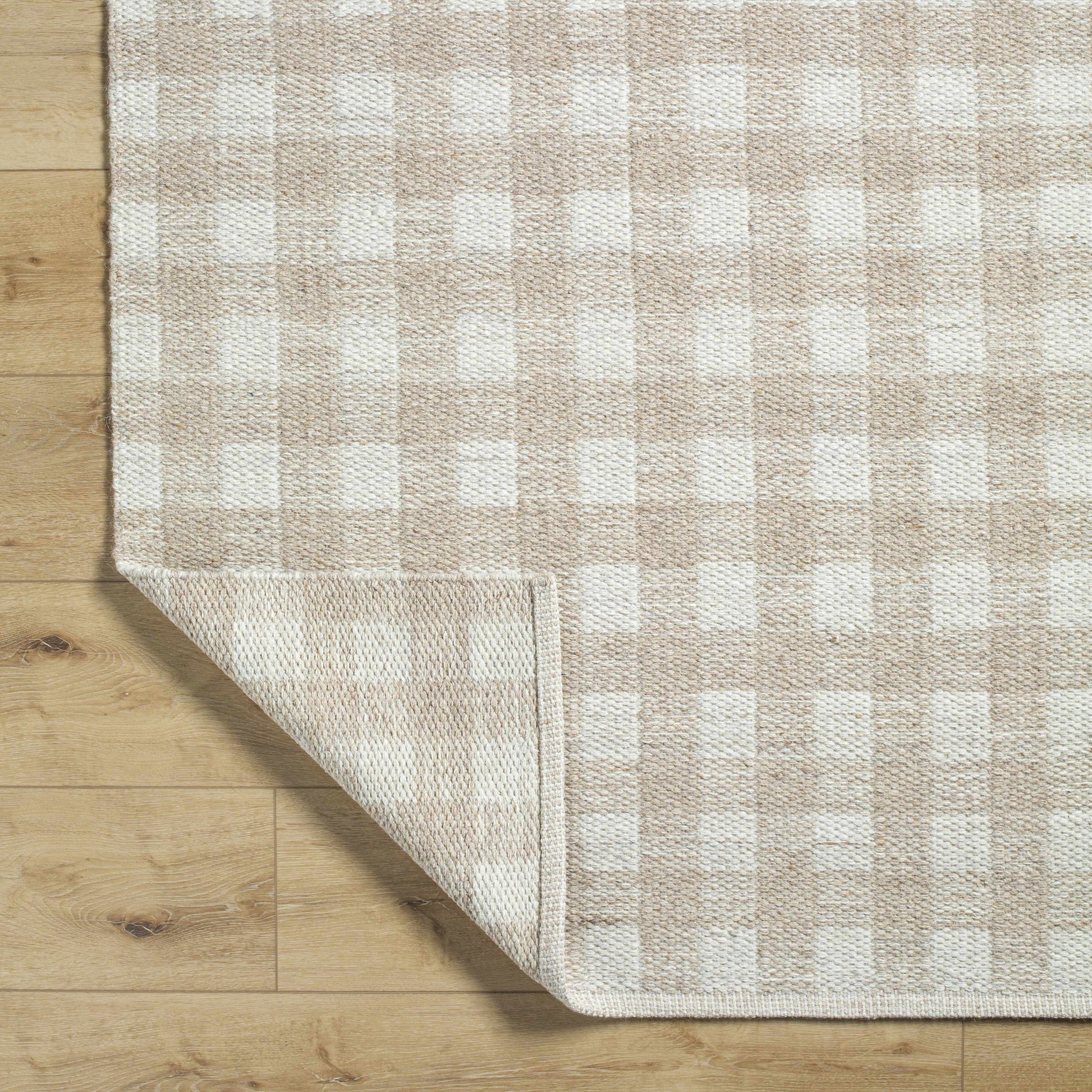 Beige Gingham Wool Rug - Boutique Rugs