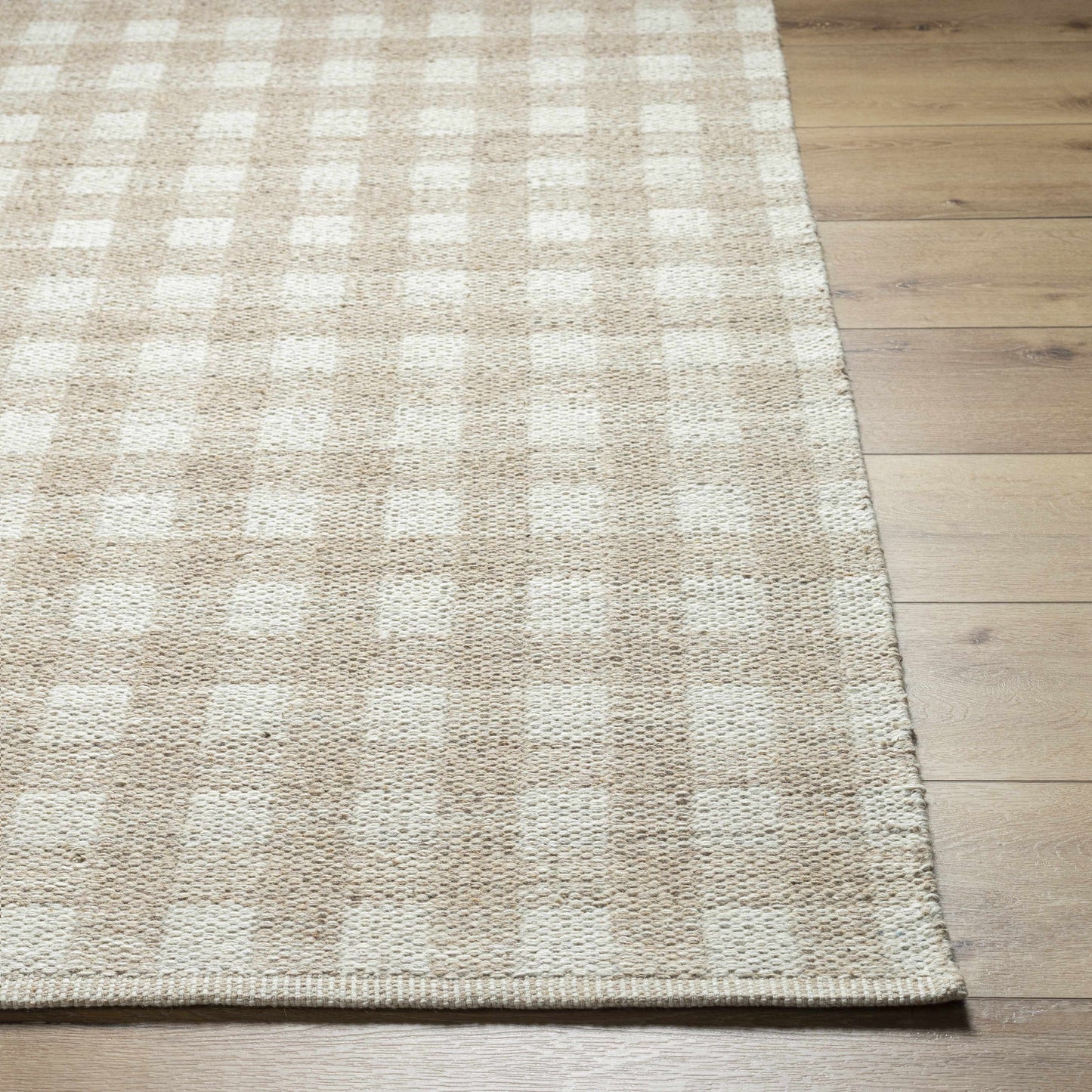 Beige Gingham Wool Rug - Boutique Rugs