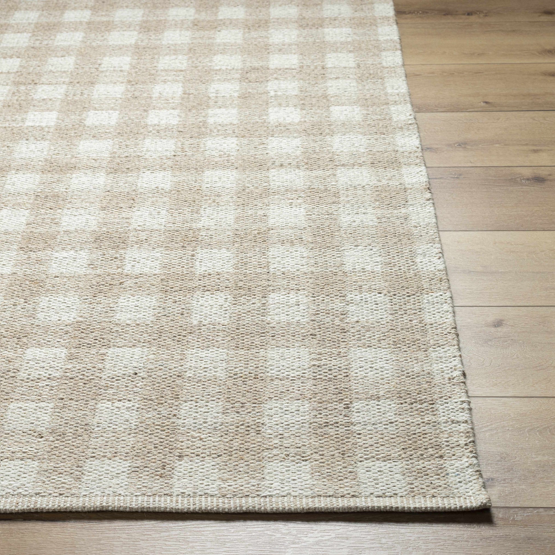 Beige Gingham Wool Rug - Boutique Rugs