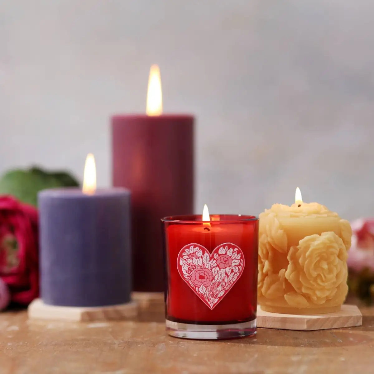 Heart Glass Candle – Pure Beeswax - Valentine’s Day - Big Dipper Wax Works