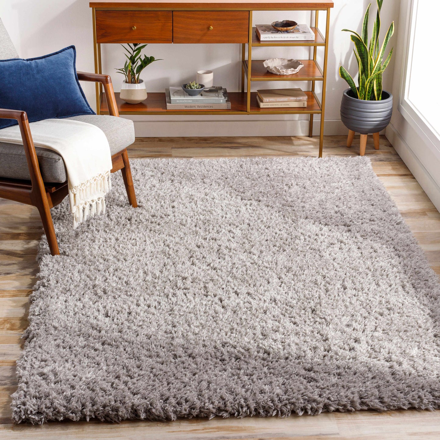 Tapis à poils longs Siari Solid Grey Medium