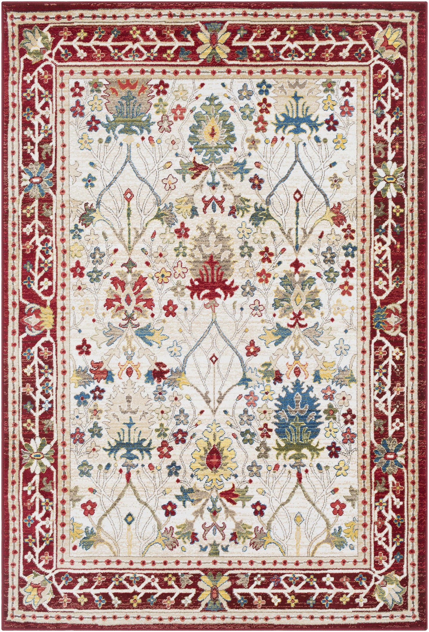 Neola White/Red Damask Area Rug