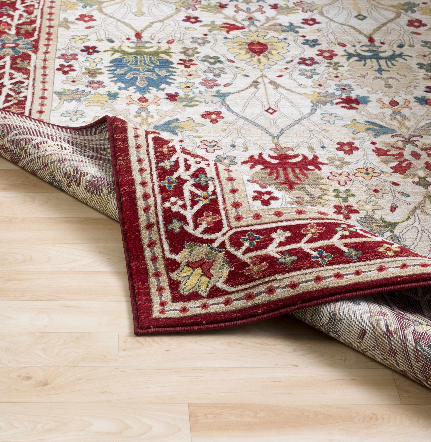 Neola White/Red Damask Area Rug - Boutique Rugs