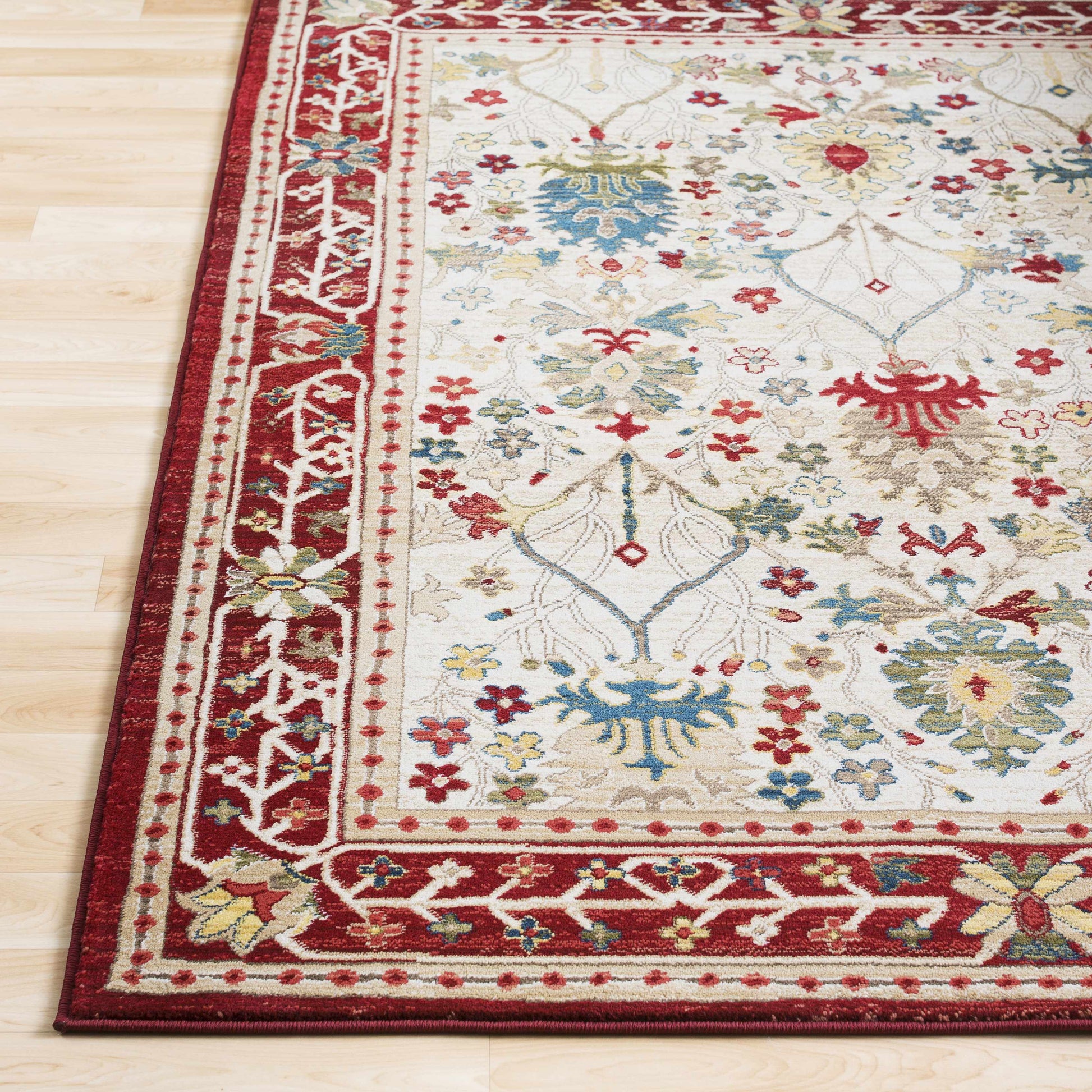 Neola White/Red Damask Area Rug - Boutique Rugs