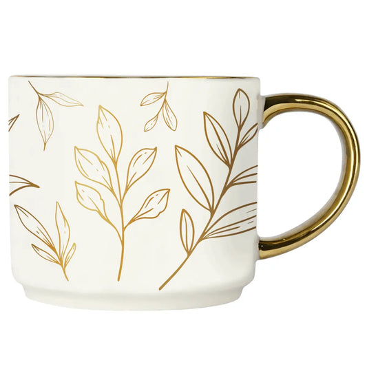 Gold Leaves 14oz. Gold Handle Coffee Mug - Sweet Water Decor
