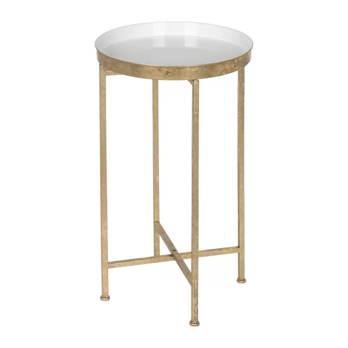 Gold Metal Round Nightstand End Table with Removable White Tray Top - HomePacific