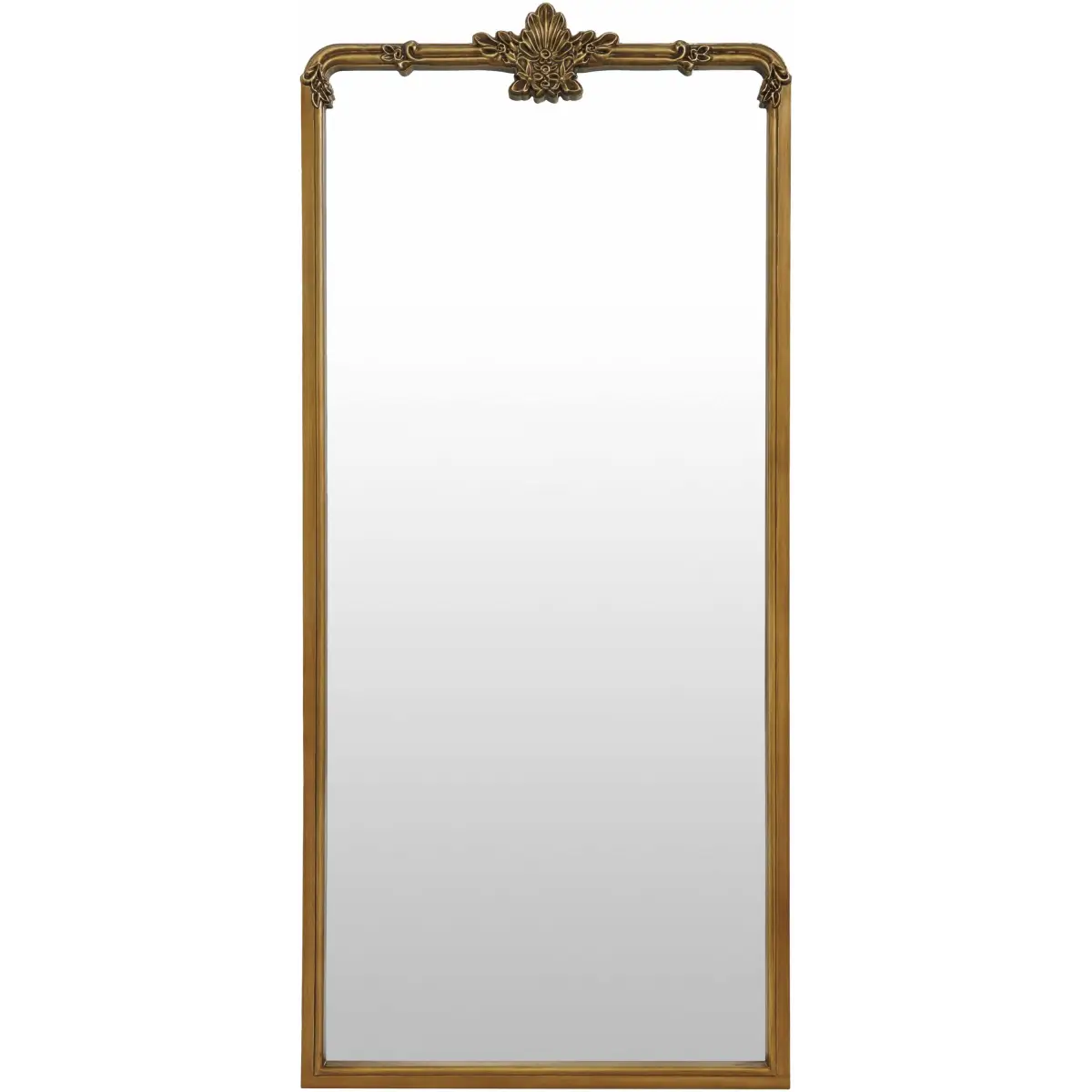Gold Ornate 66’’ Rectangular Mirror - 66’’H x 30’’W x 2’’D Arch/Crowned Top - Boutique Rugs