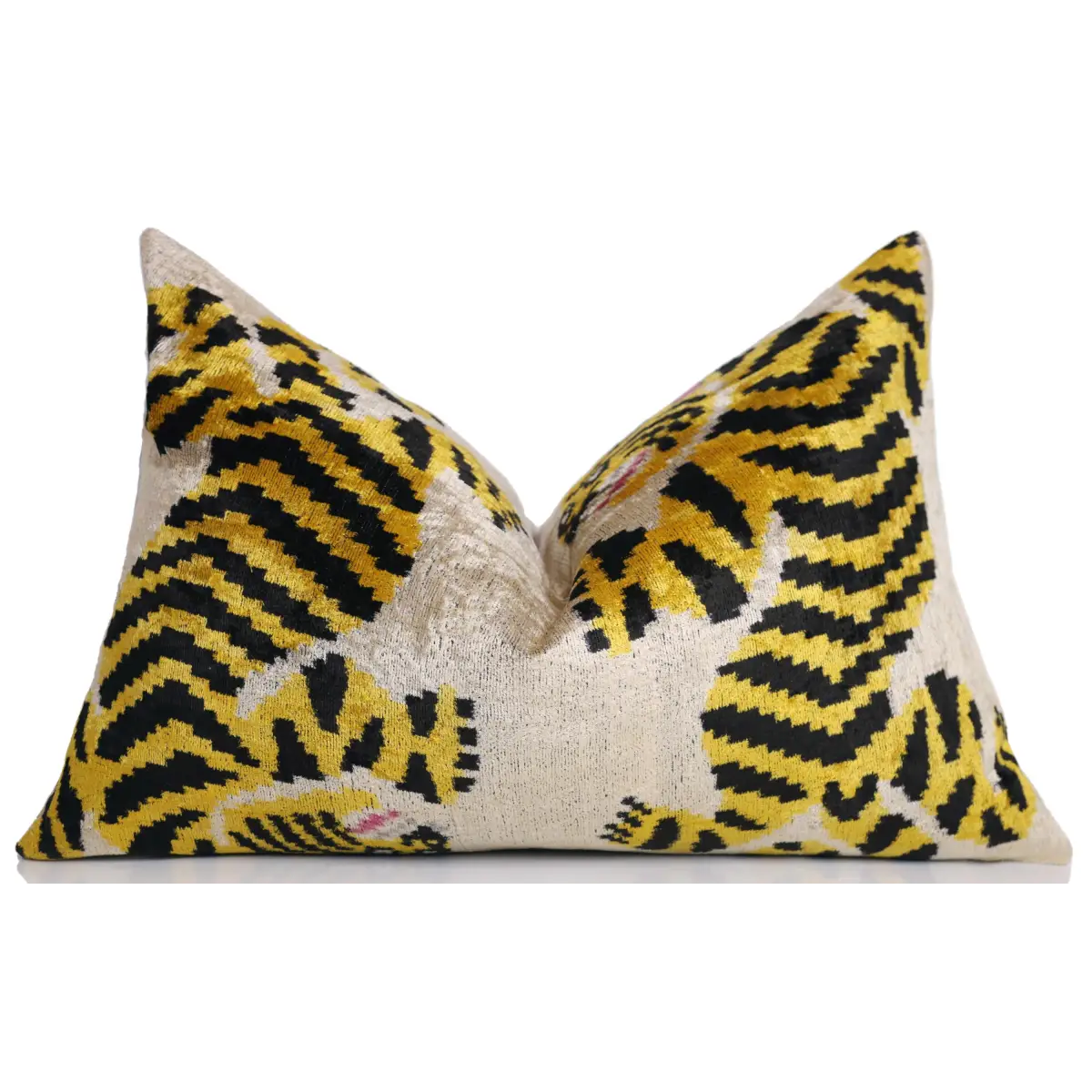 Golden Tiger Silk Velvet Lumbar Pillow – 16x24 Handmade Designer Cushion - Canvello