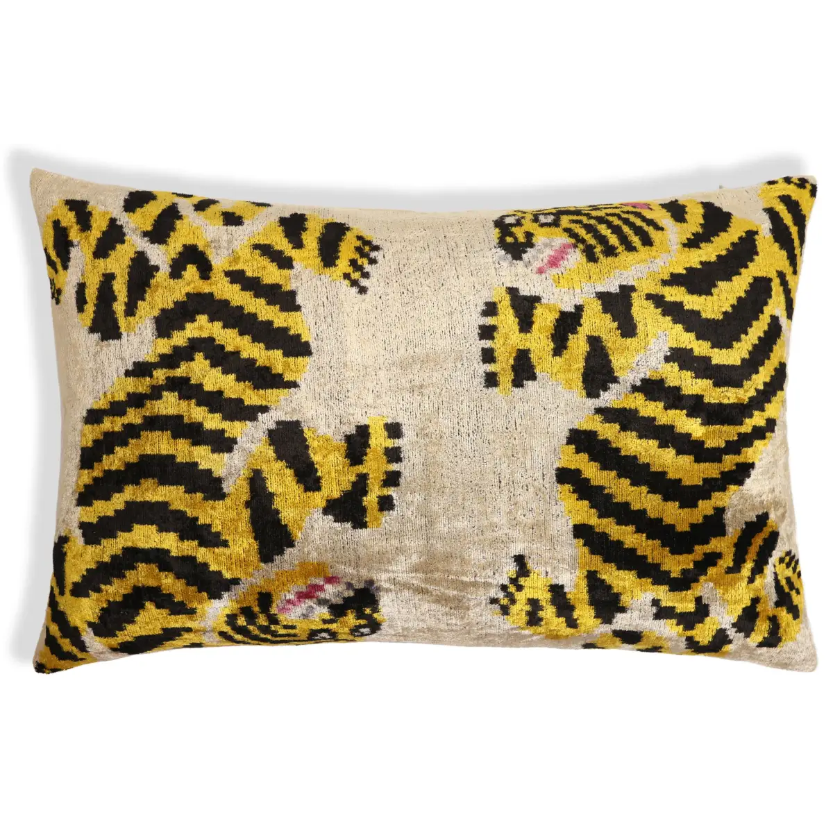 Golden Tiger Silk Velvet Lumbar Pillow – 16x24 Handmade Designer Cushion - Canvello