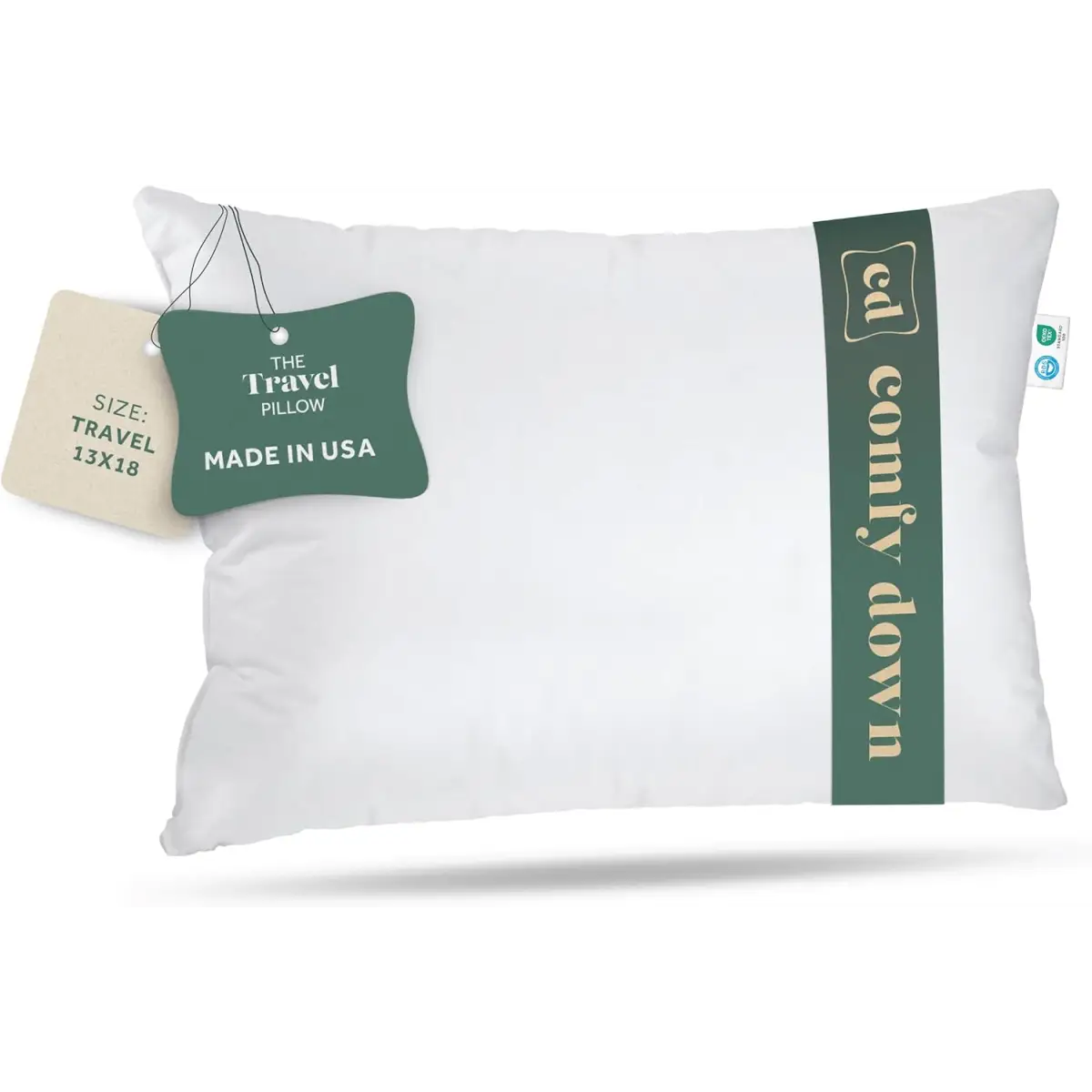 Goose Down Travel Pillow - with 800 Fill Power European Goose Down - 13’’ x 18’’ - ComfyDown