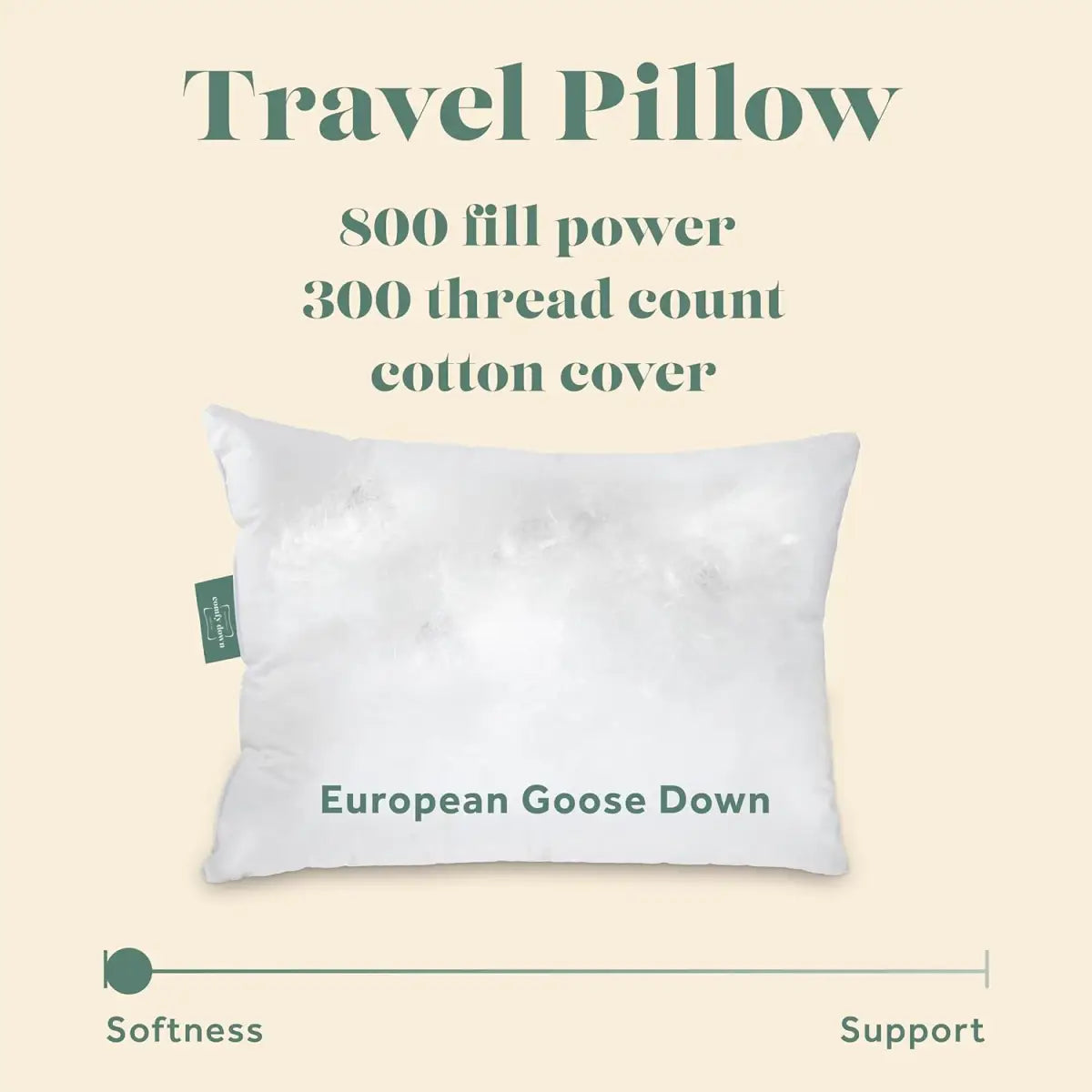 Goose Down Travel Pillow - with 800 Fill Power European Goose Down - ComfyDown