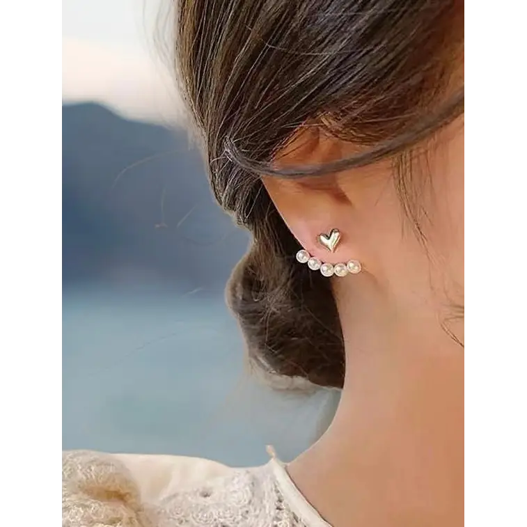 Heart and Pearl Jacket Earrings - Rooted Home Goods