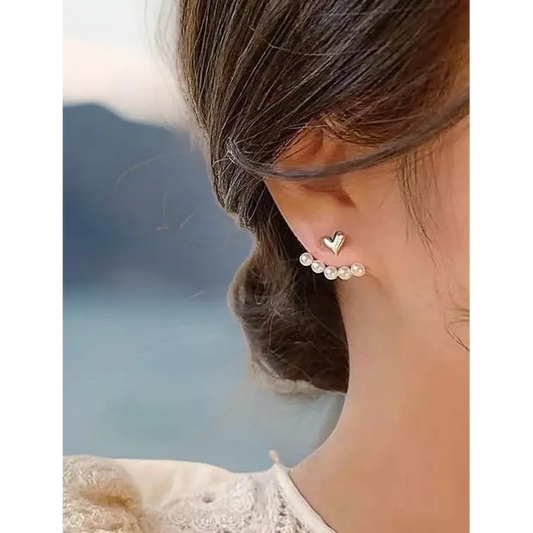 Heart and Pearl Jacket Earrings - Rooted Home Goods