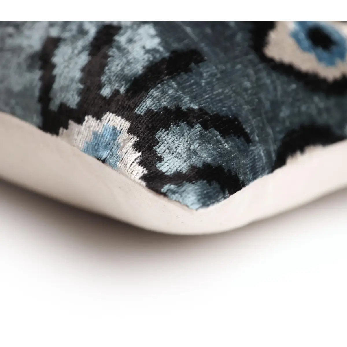Gray Blue Eye Silk Velvet Lumbar Pillow – 16x24 Handmade Ikat Luxury Cushion - Canvello