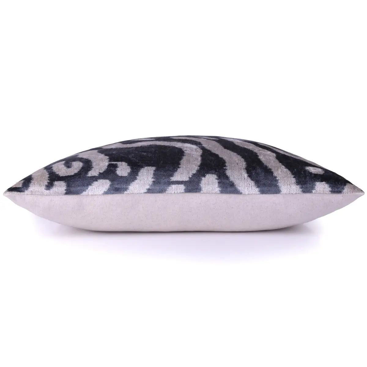 Luxury Silk Velvet Pillow – Handmade Gray Cream Ikat Throw Square 16x16 - Canvello