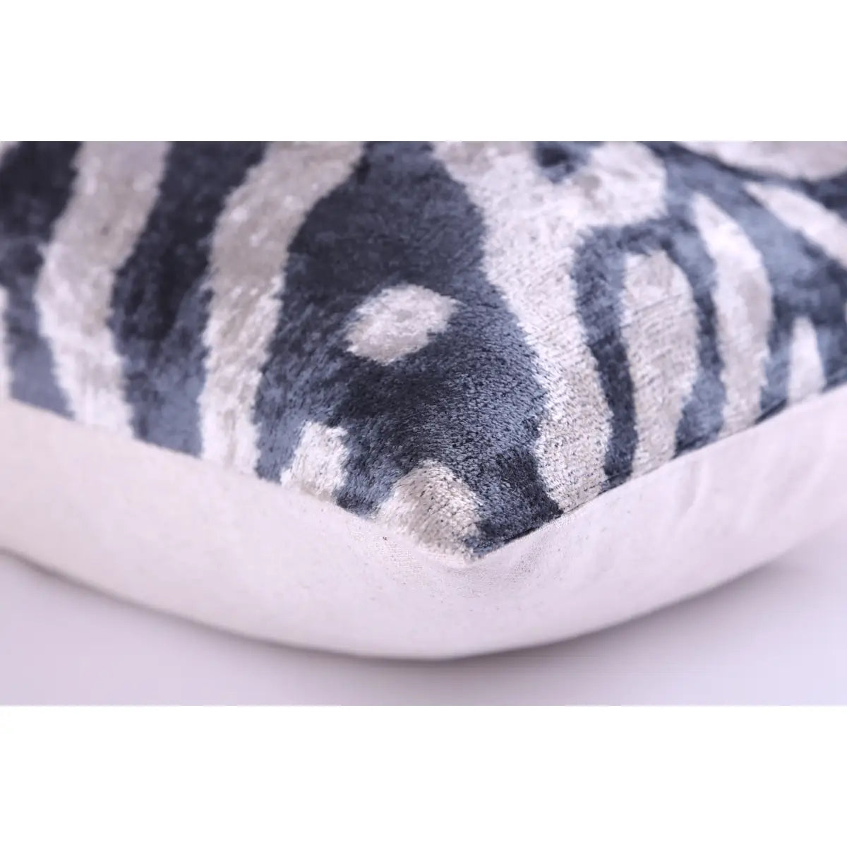 Luxury Silk Velvet Pillow – Handmade Gray Cream Ikat Throw Square 16x16 - Canvello