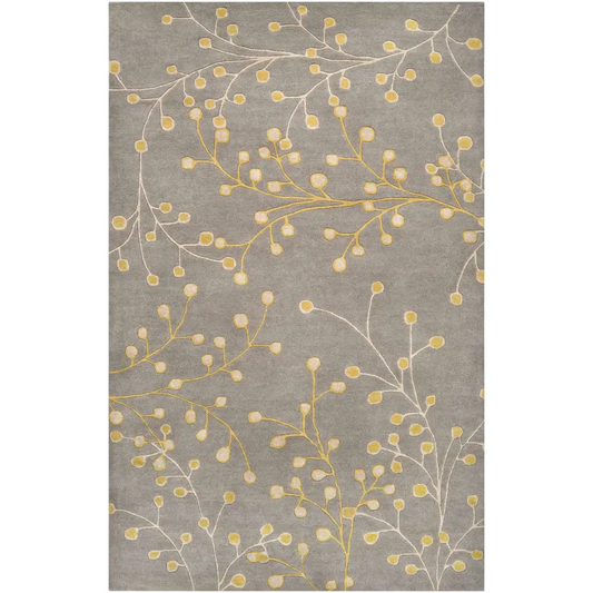 Gray Floral Wool Area Rug - 5’ x 8’ Rectangle - Boutique Rugs