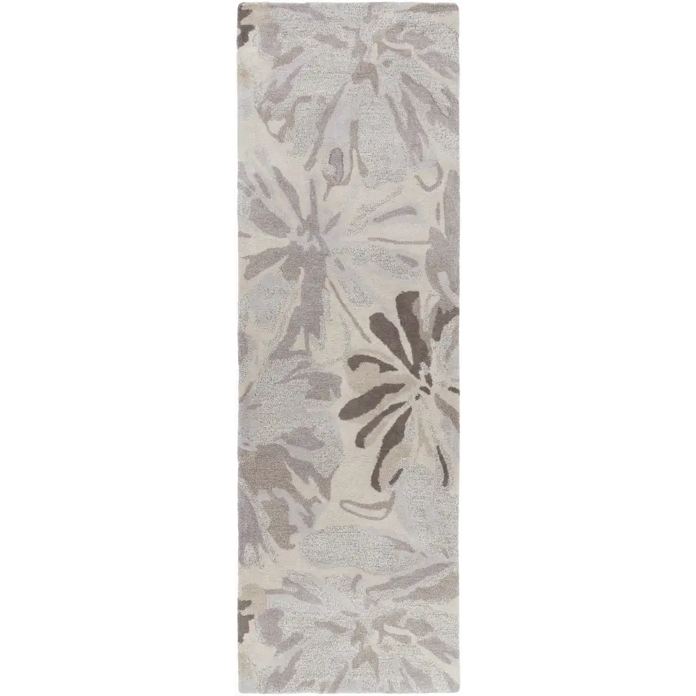 Gray Modern Floral Wool Rug - 2’6’’ x 8’ Runner - Boutique Rugs