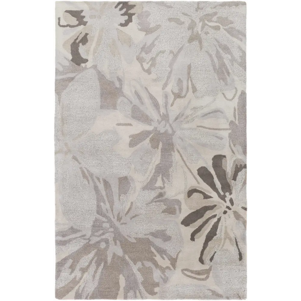 Gray Modern Floral Wool Rug - 5’ x 8’ Rectangle - Boutique Rugs