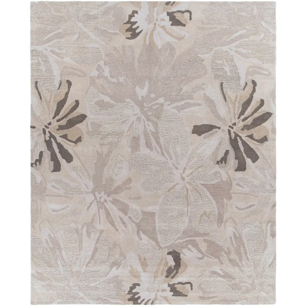 Gray Modern Floral Wool Rug - 7’6’’ x 9’6’’ Rectangle - Boutique Rugs