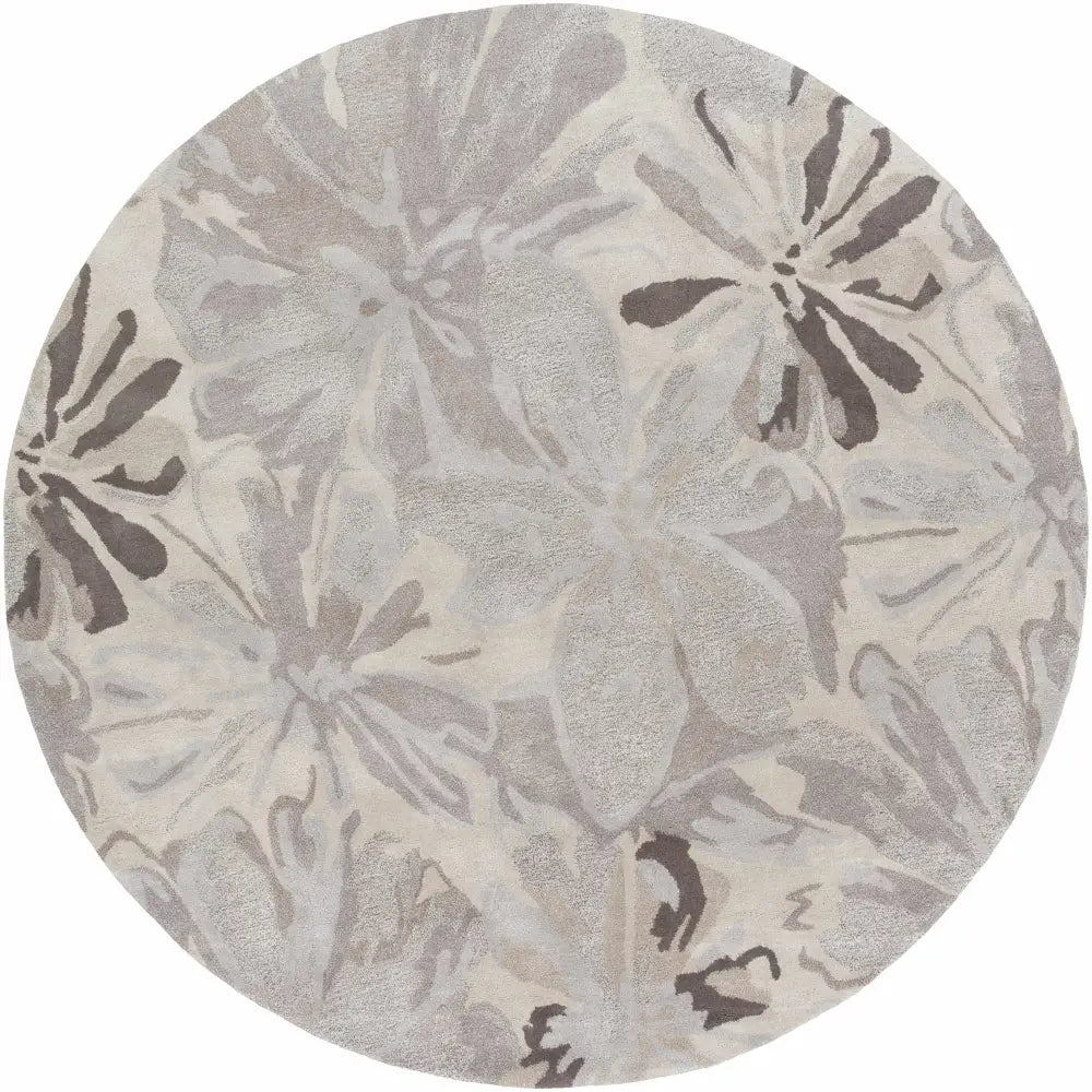 Gray Modern Floral Wool Rug - 8’ Round - Boutique Rugs