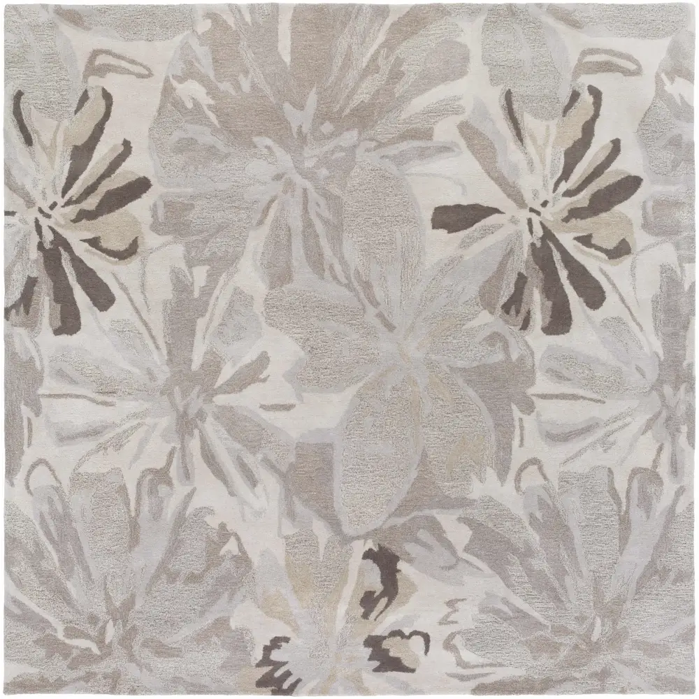 Gray Modern Floral Wool Rug - 8’ Square - Boutique Rugs
