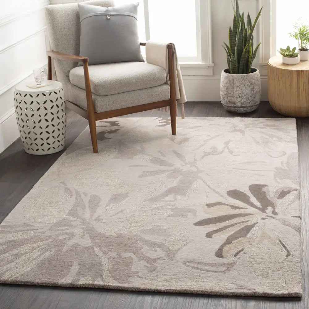 Gray Modern Floral Wool Rug - Boutique Rugs
