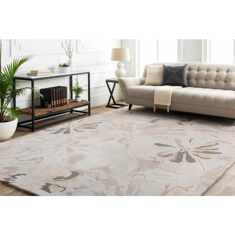 Gray Modern Floral Wool Rug - Boutique Rugs