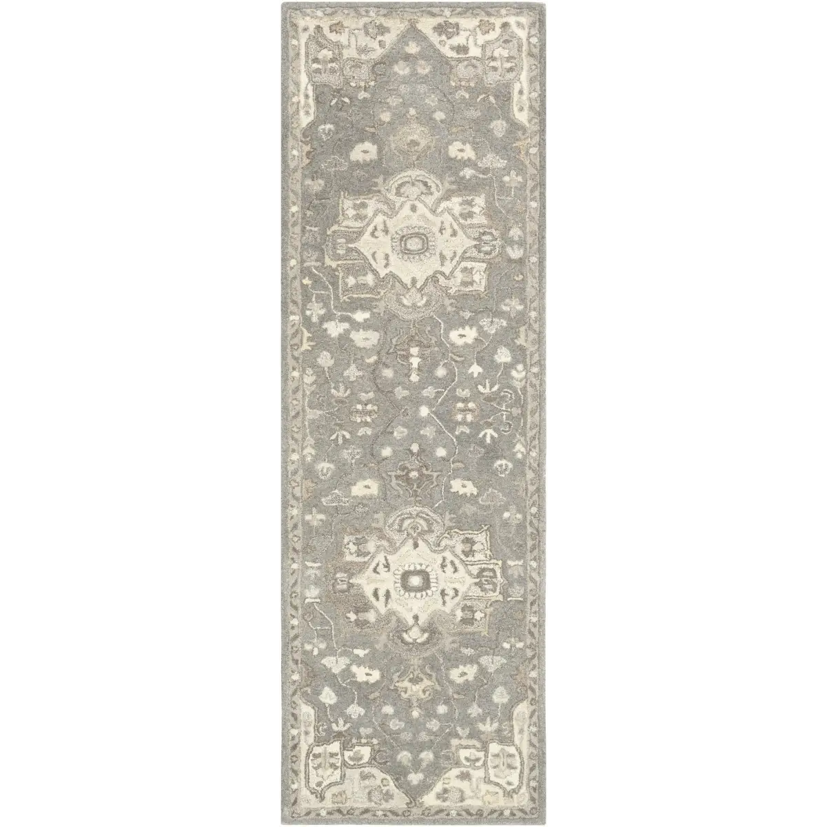Gray Taupe Hand Tufted Traditional Wool Rug - 2’6’’ x 8’ Runner - Boutique Rugs