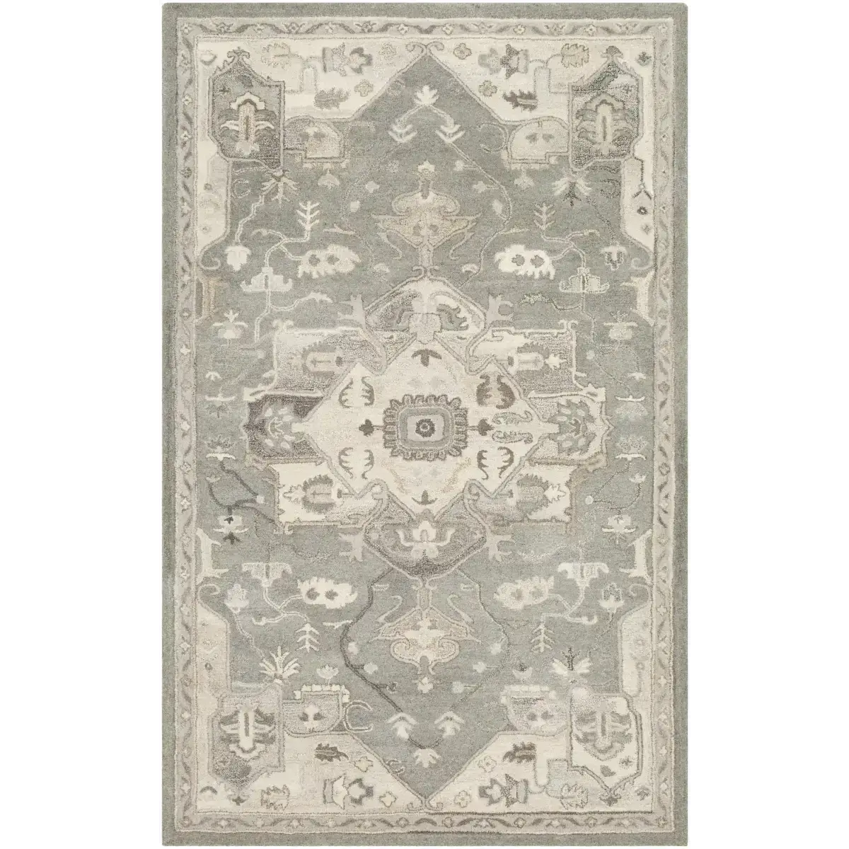 Gray Taupe Hand Tufted Traditional Wool Rug - 5’ x 8’ Rectangle - Boutique Rugs
