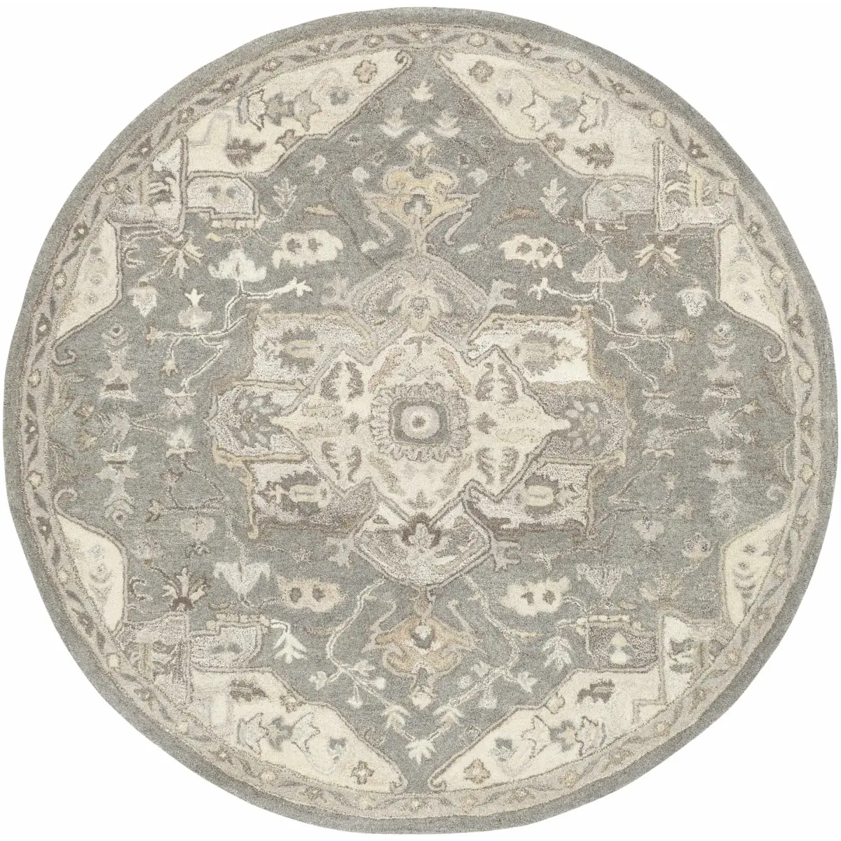 Gray Taupe Hand Tufted Traditional Wool Rug - 6’ Round - Boutique Rugs