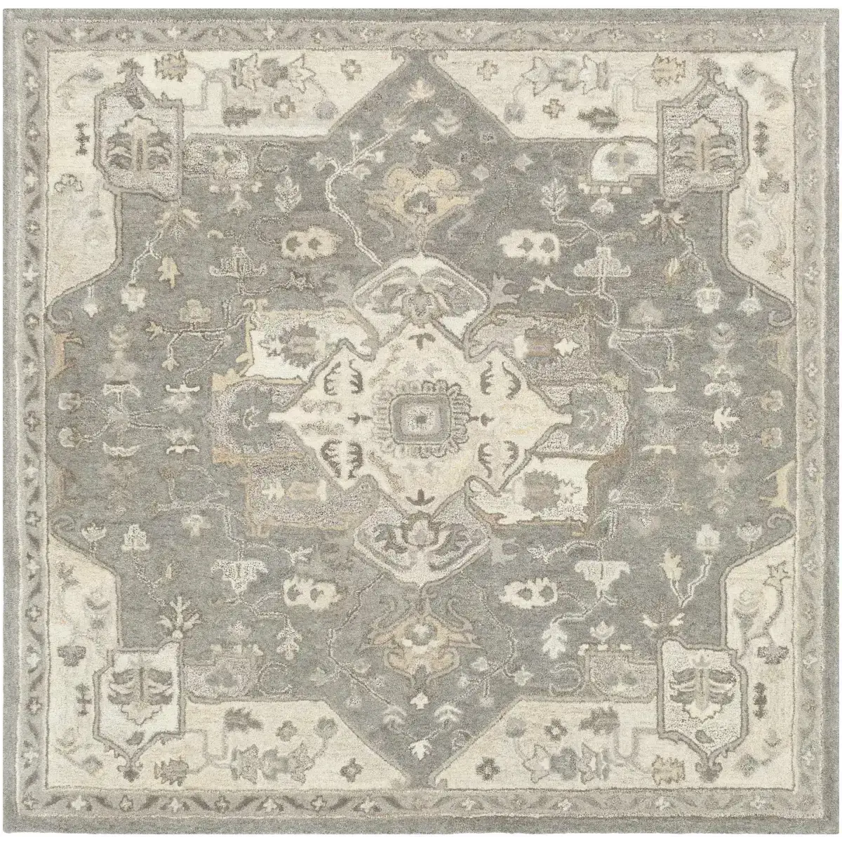 Gray Taupe Hand Tufted Traditional Wool Rug - 6’ Square - Boutique Rugs