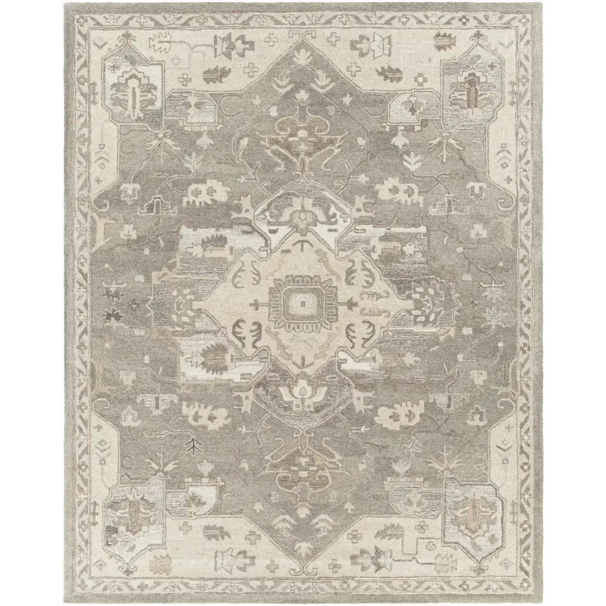 Gray Taupe Hand Tufted Traditional Wool Rug - 7’6’’ x 9’6’’ Rectangle - Boutique Rugs
