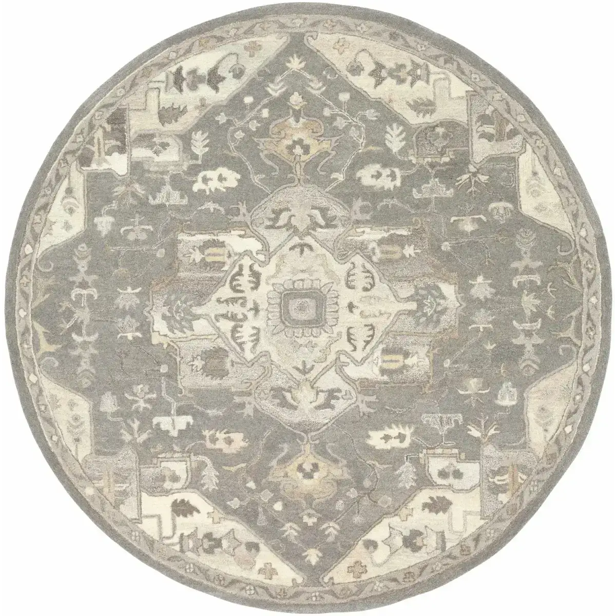 Gray Taupe Hand Tufted Traditional Wool Rug - 8’ Round - Boutique Rugs