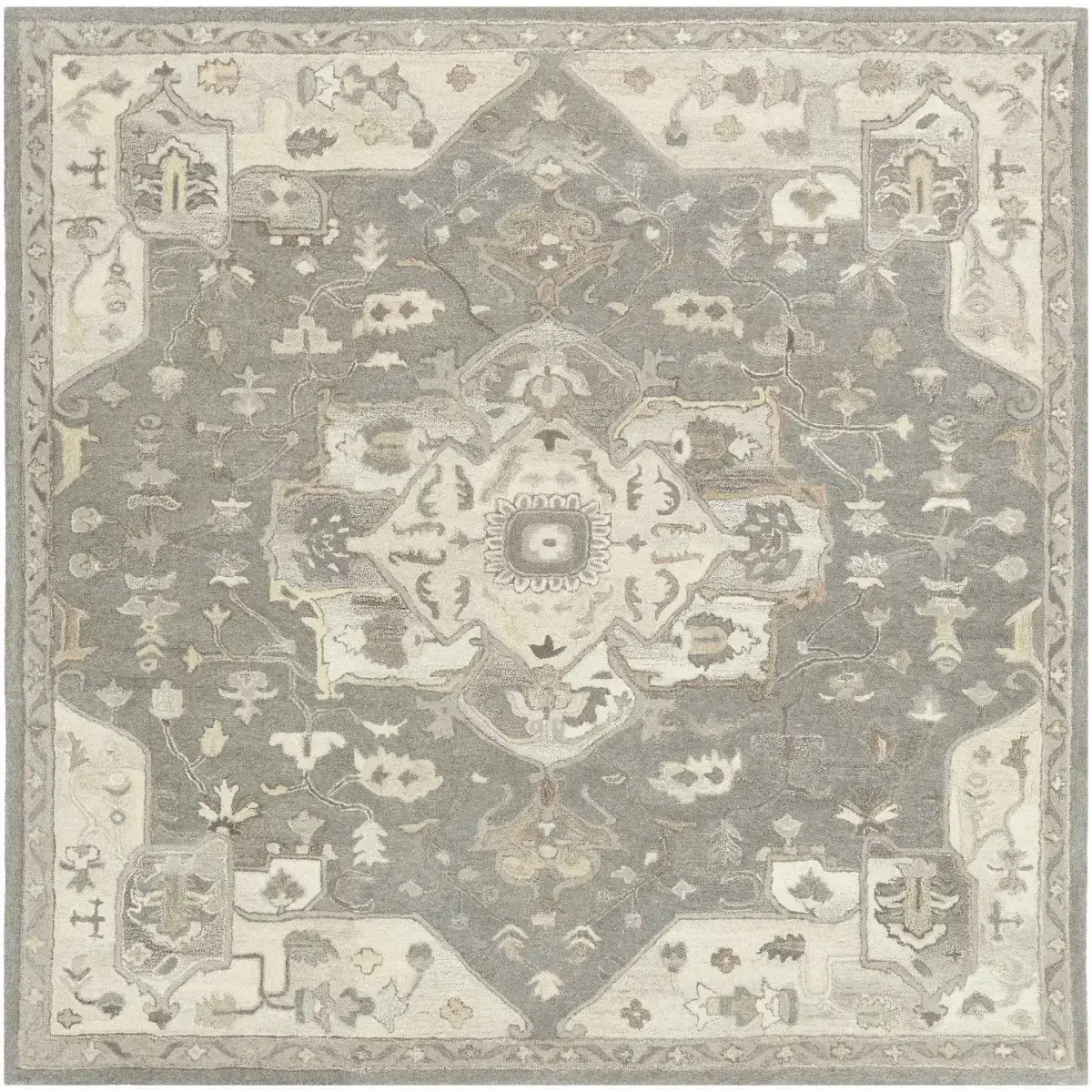 Gray Taupe Hand Tufted Traditional Wool Rug - 8’ Square - Boutique Rugs