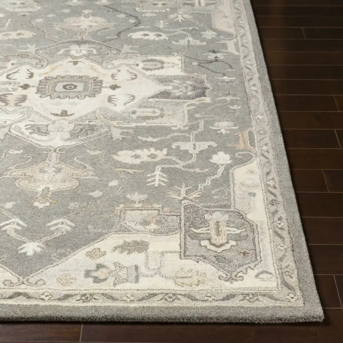 Gray Taupe Hand Tufted Traditional Wool Rug - Boutique Rugs