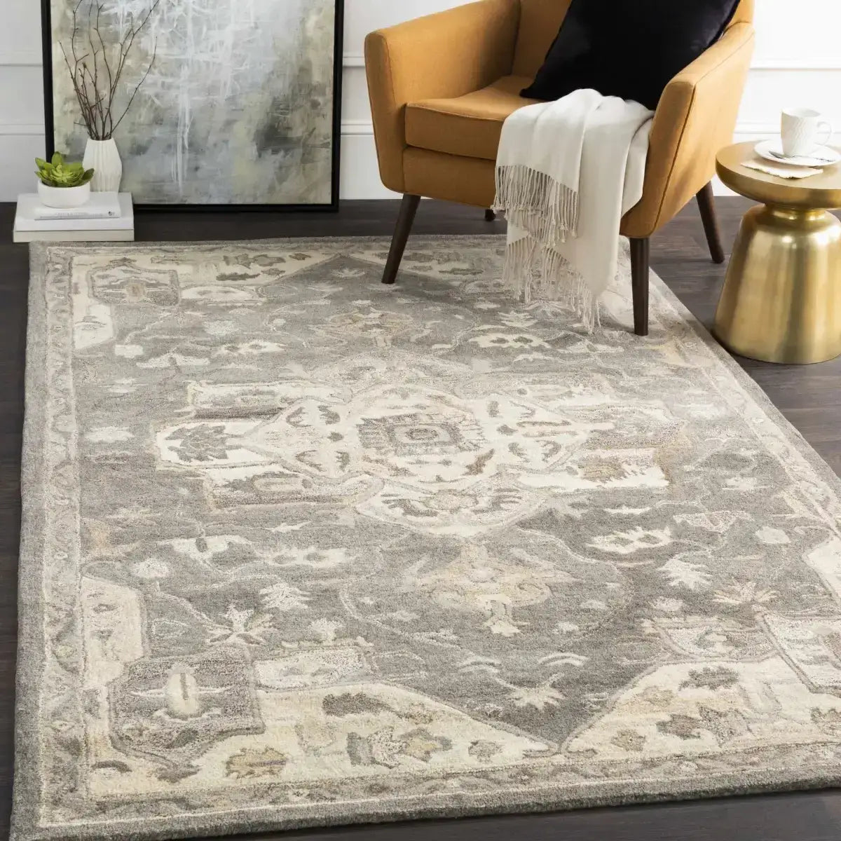 Gray Taupe Hand Tufted Traditional Wool Rug - Boutique Rugs