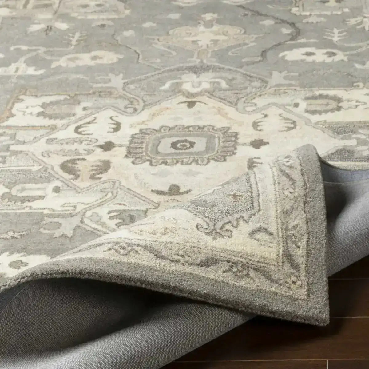Gray Taupe Hand Tufted Traditional Wool Rug - Boutique Rugs