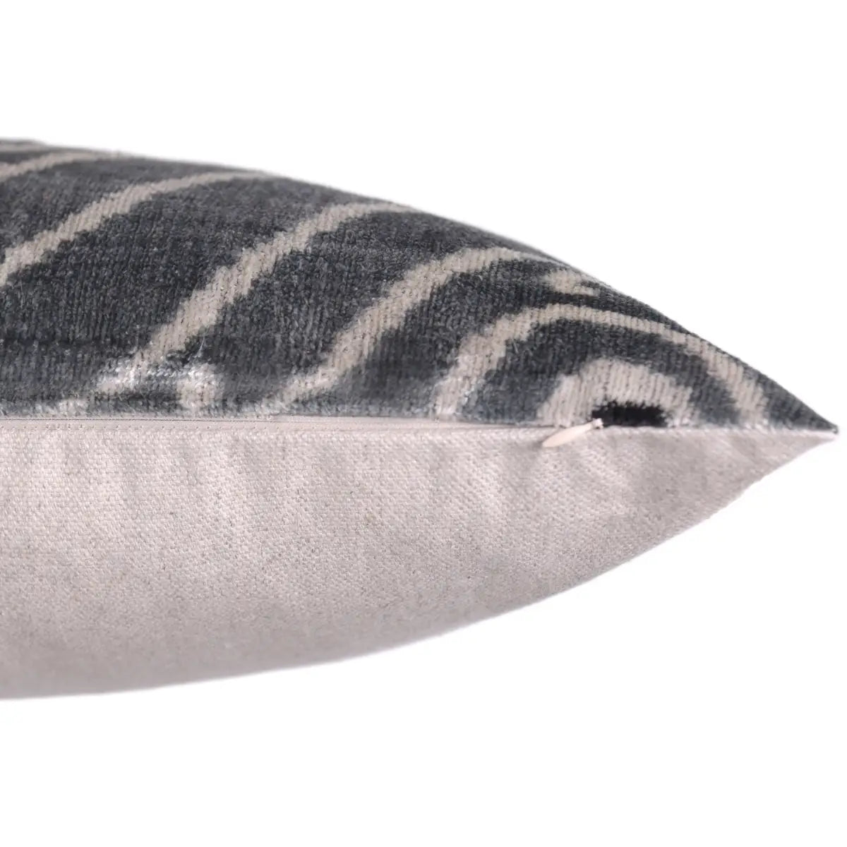 Gray & White Silk Velvet Ikat Lumbar Pillow 16x24 – Handmade - Canvello