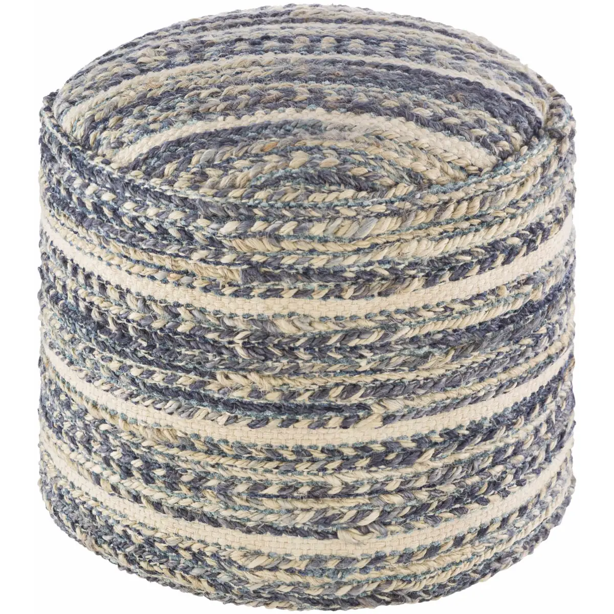 Grayville PTeal Hand Woven Jute Cylindrical Pouf - 18’’ x 18’’ x 14’’ Cylinder - Boutique Rugs