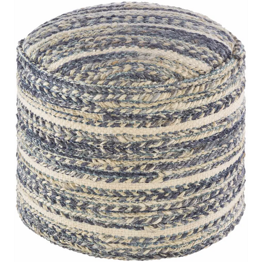 Grayville PTeal Hand Woven Jute Cylindrical Pouf - 18’’ x 18’’ x 14’’ Cylinder - Boutique Rugs