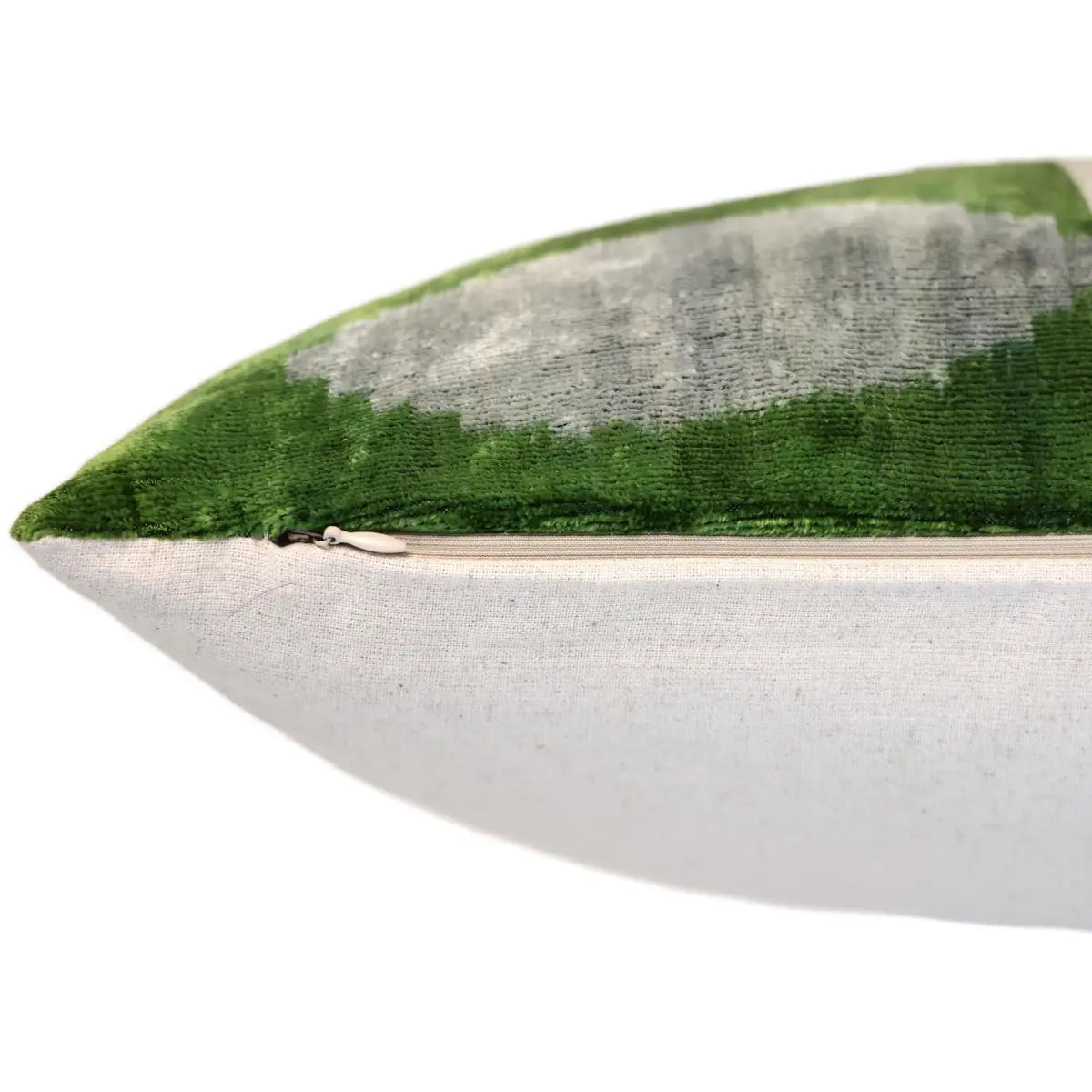 Green and Beige Abstract Silk Velvet Pillow 16x24 Handmade Luxury Cushion - Canvello