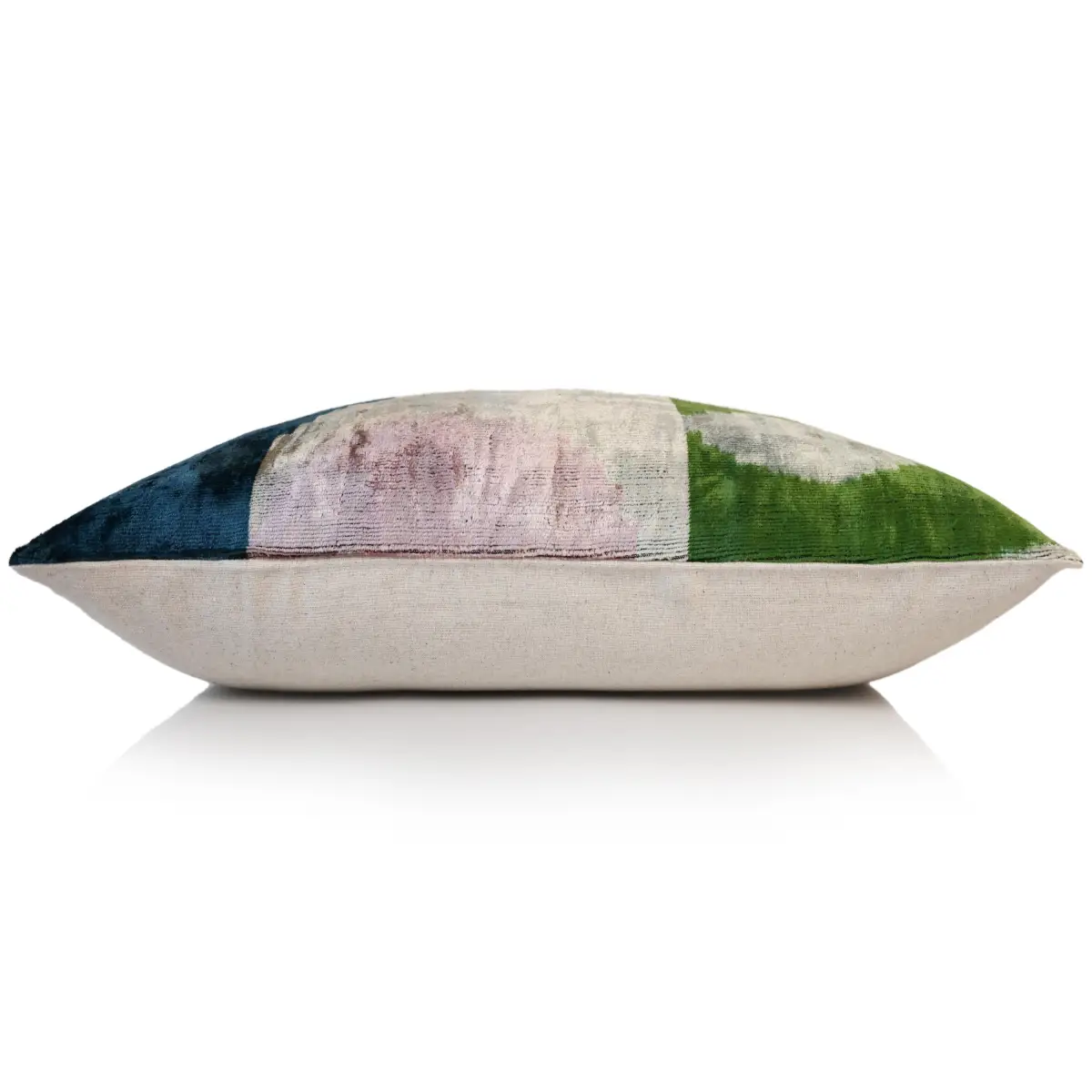 Green and Beige Abstract Silk Velvet Pillow 16x24 Handmade Luxury Cushion - Canvello