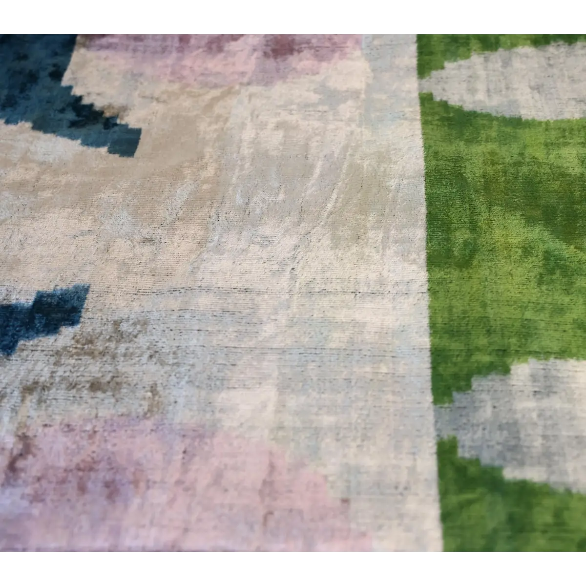 Green and Beige Abstract Silk Velvet Pillow 16x24 Handmade Luxury Cushion - Canvello